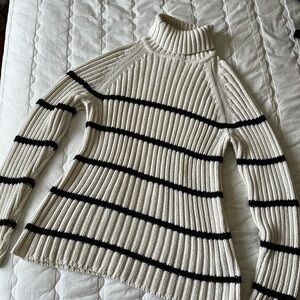 Vintage Cotton Ginny Cream and Black Striped Ribbed Turtleneck Sweater